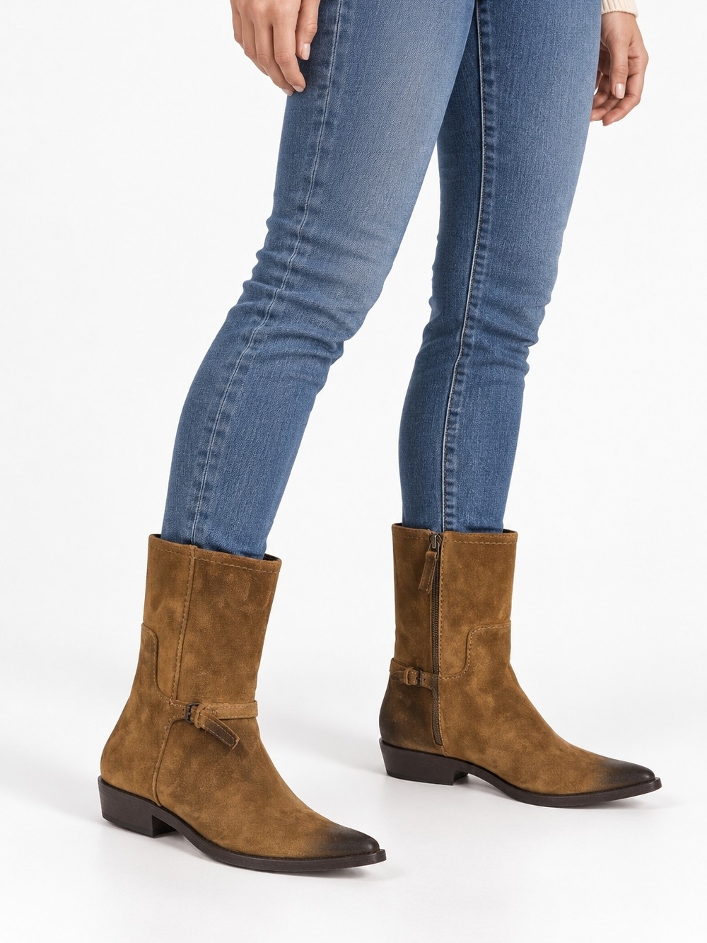 Zara Tan Suede Mid-Calf Ankle Boots NWT Size 71/2